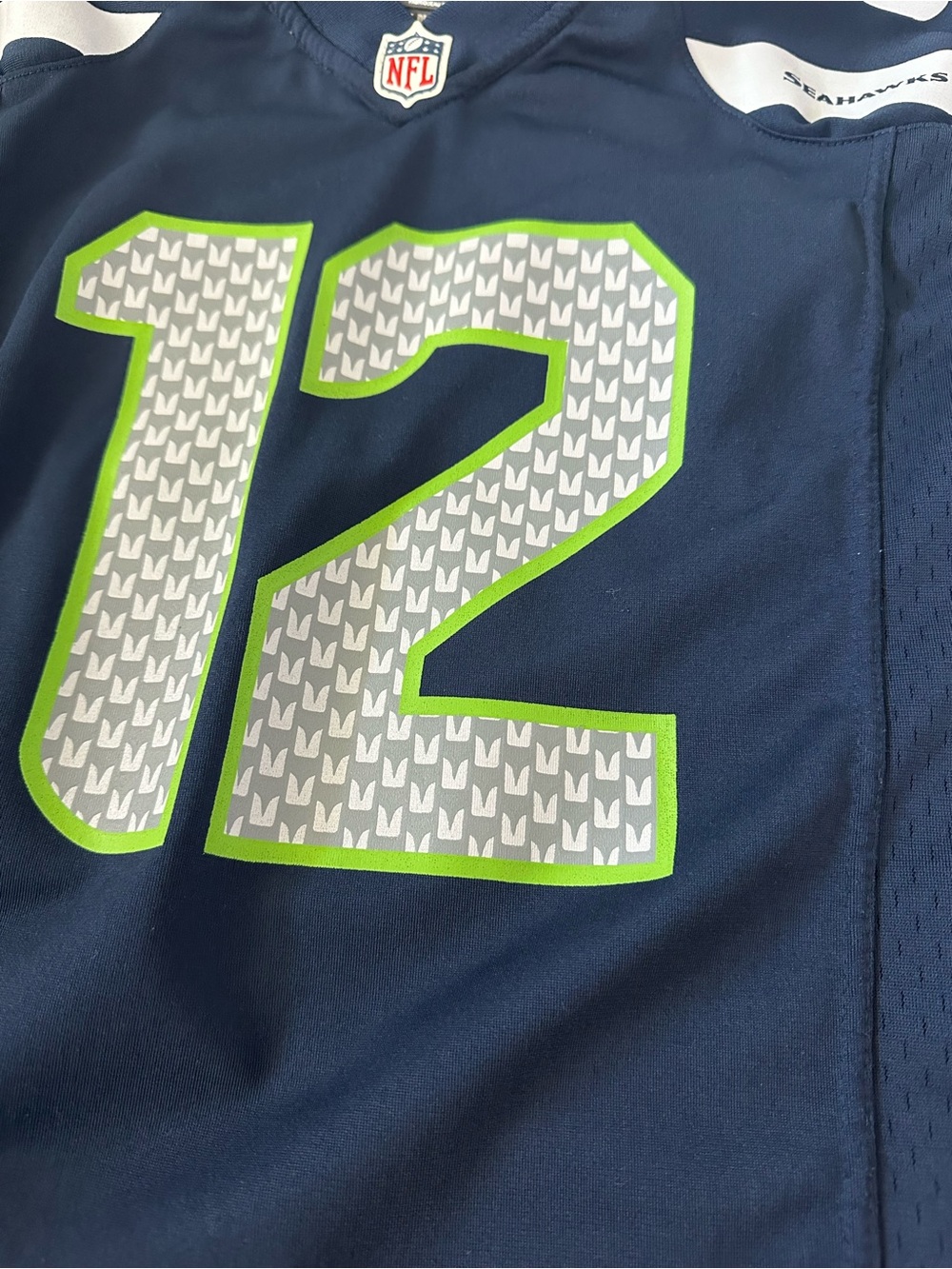 NFL Kids Navy and Lime Seahawks #12 Football Jersey - Picture 3 of 5